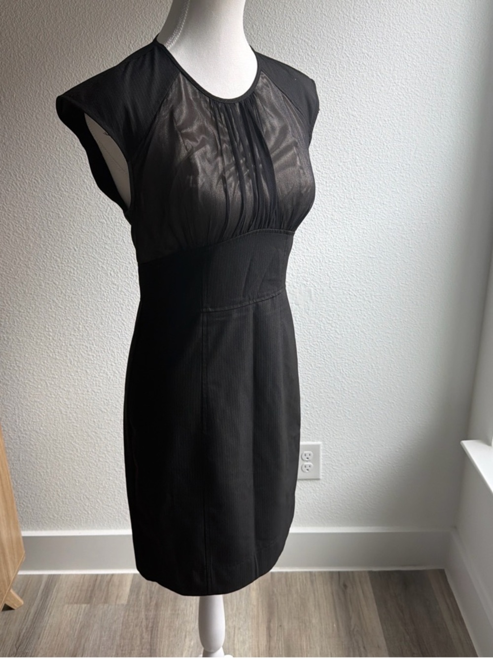 bebe Black Sheer Yoke Midi Dress